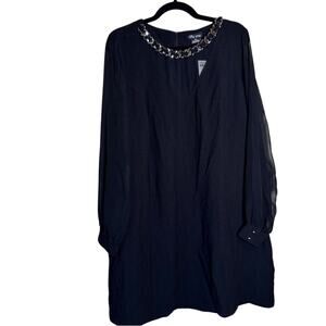 City Chic Black Long Sleeve Mini Dress Womens 14 Sheer Chain Whimsigoth Formal